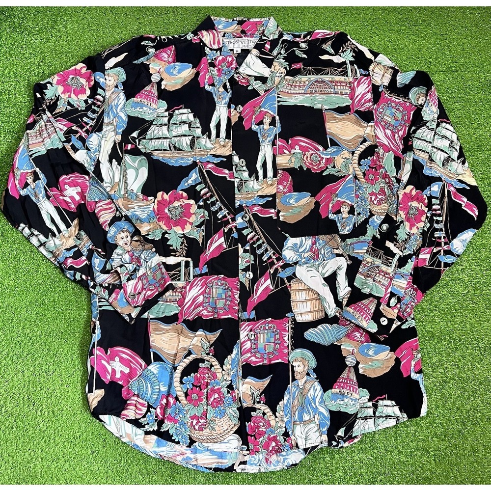 Vintage‎ Beautiful Italian Shirt M Vibrant Bristol England Nautical Maritime AOP